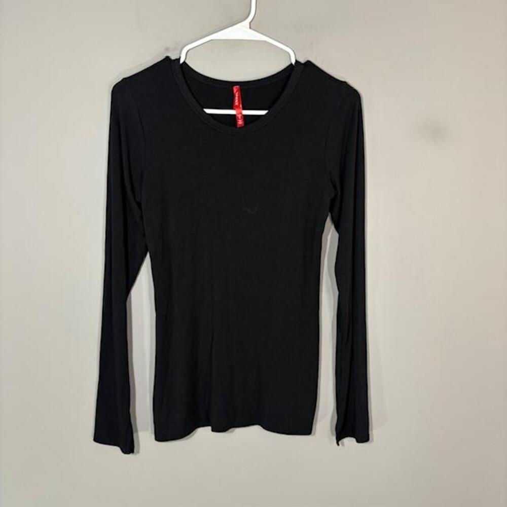 Spanx Shaping Top Womens Large Black Stretch Modal Long Sleeve Scoop Neck 10319R